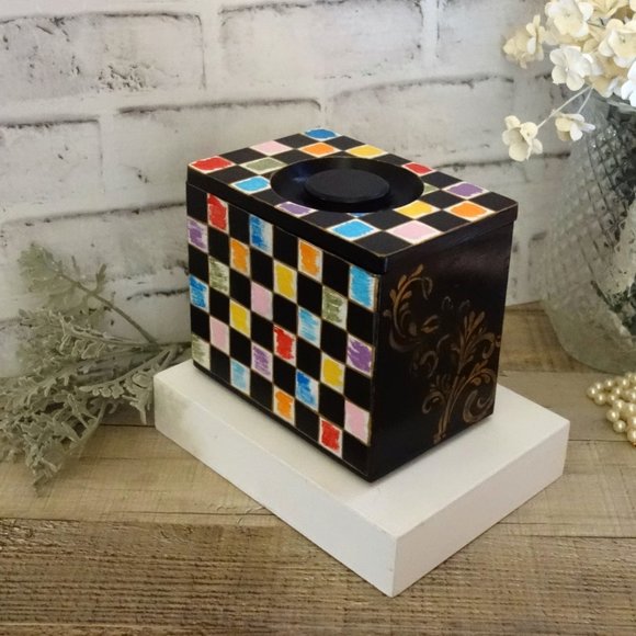 Whimsy Checks Decorative Box Black Check Decor Mosaic Art Decor Colorful Checks - Picture 3 of 8